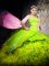 Free and Easy Lace Up 15 Quinceanera Dress Yellow Green for Military Ball and Sweet 16 and Quinceanera with Embroidery and Ruffles Brush Train