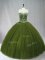 Olive Green Sleeveless Beading Floor Length Quince Ball Gowns