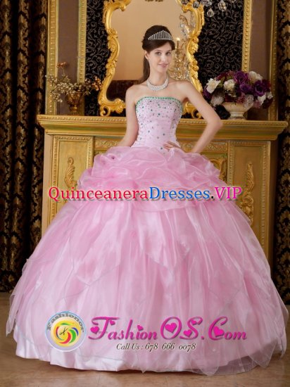Bethany Beach Delaware/ DE Baby Pink Sweet 16 Dress With gorgeous Strapless Organza Beaded Decorate For Quinceanera Dress - Click Image to Close