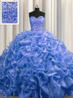 Exceptional Pick Ups With Train Ball Gowns Sleeveless Blue Quinceanera Gown Court Train Lace Up(SKU PSSW0501-2BIZ)