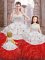 Ideal Floor Length Lace Up Quince Ball Gowns White And Red for Military Ball and Sweet 16 and Quinceanera with Beading and Appliques and Ruffles