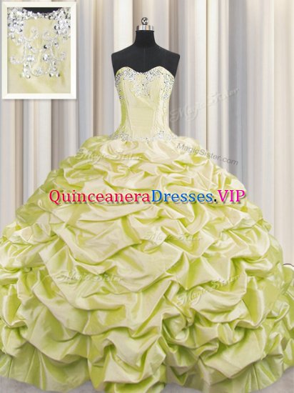 Pick Ups Brush Train Light Yellow Quinceanera Gowns Sweetheart Sleeveless Sweep Train Lace Up - Click Image to Close