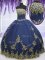 Sumptuous Sleeveless Floor Length Appliques Zipper Quinceanera Dresses with Navy Blue