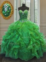 Sleeveless Organza and Sequined Lace Up Sweet 16 Dresses for Military Ball and Sweet 16 and Quinceanera
