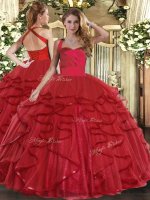 Great Floor Length Wine Red Quinceanera Dresses Halter Top Sleeveless Lace Up(SKU SJQDDT1648002BIZ)