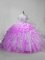 Organza Straps Sleeveless Brush Train Lace Up Beading and Ruffles and Pick Ups 15th Birthday Dress in Lilac