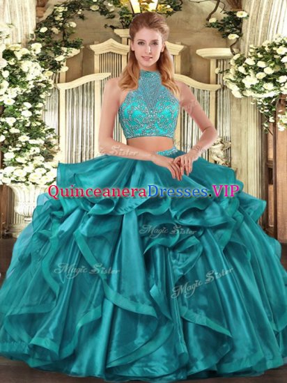 Beading and Ruffled Layers 15 Quinceanera Dress Turquoise Criss Cross Sleeveless Asymmetrical - Click Image to Close
