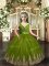 Olive Green V-neck Backless Embroidery Kids Formal Wear Sleeveless
