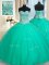 Luxury Sweetheart Sleeveless Sweet 16 Quinceanera Dress Floor Length Beading Turquoise Tulle