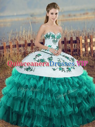 Sleeveless Lace Up Floor Length Embroidery and Ruffled Layers and Bowknot Sweet 16 Dresses