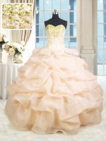Peach Sleeveless Organza Lace Up Quinceanera Gowns for Military Ball and Sweet 16 and Quinceanera(SKU PSSW0293-6BIZ)
