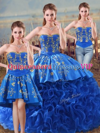 Floor Length Royal Blue Quinceanera Gown Sweetheart Sleeveless Lace Up