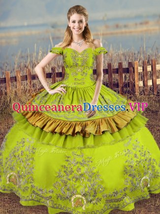 Gorgeous Olive Green Sleeveless Floor Length Embroidery Lace Up Sweet 16 Dress