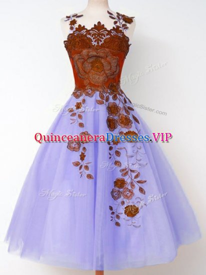 Lavender Tulle Lace Up Dama Dress Sleeveless Knee Length Appliques - Click Image to Close