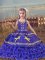Super Sleeveless Organza Floor Length Lace Up Little Girls Pageant Dress in Blue with Beading and Embroidery and Ruffled Layers