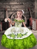 Nice Ball Gowns Off The Shoulder Sleeveless Organza Floor Length Lace Up Beading and Embroidery and Ruffles Pageant Gowns For Girls