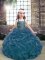 Superior Blue Lace Up Kids Pageant Dress Beading and Ruffles Sleeveless Floor Length