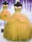 Three Piece Beading and Bowknot 15th Birthday Dress Gold Lace Up Sleeveless Floor Length