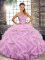 Lilac Tulle Lace Up Quinceanera Dresses Sleeveless Floor Length Beading and Ruffles