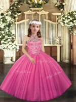 Customized Appliques Kids Formal Wear Hot Pink Lace Up Sleeveless Floor Length(SKU PAG1050-2BIZ)