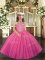 Customized Appliques Kids Formal Wear Hot Pink Lace Up Sleeveless Floor Length