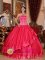 Three Lakes Wisconsin/WI Strapless Embroidery Decorate For Gorgeous Quinceanera Dress In Coral Red