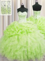 Superior Visible Boning Sweetheart Sleeveless Organza 15 Quinceanera Dress Beading and Ruffles and Pick Ups Lace Up