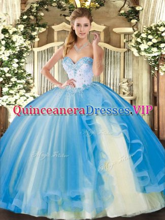 Beading and Ruffles Sweet 16 Dresses Baby Blue Lace Up Sleeveless Floor Length