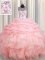 Low Price See Through Baby Pink Quince Ball Gowns Military Ball and Sweet 16 and Quinceanera with Beading and Ruffles and Pick Ups Scoop Sleeveless Lace Up