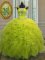 Noble Straps Cap Sleeves Floor Length Lace Up 15th Birthday Dress Yellow Green for Military Ball and Sweet 16 and Quinceanera with Beading and Ruffles and Sequins