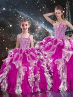 Traditional Multi-color Lace Up Sweetheart Beading and Ruffles Quinceanera Gown Organza Sleeveless