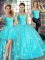 Modern Aqua Blue Quinceanera Dress Military Ball and Sweet 16 and Quinceanera with Beading and Appliques Off The Shoulder Sleeveless Lace Up