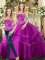Luxury Fuchsia Strapless Neckline Beading and Ruffles Vestidos de Quinceanera Sleeveless Lace Up