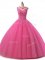 Amazing Hot Pink Ball Gowns Tulle Scoop Sleeveless Beading and Lace Floor Length Lace Up Quince Ball Gowns