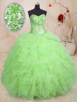 Free and Easy Organza Lace Up Sweetheart Sleeveless Floor Length 15 Quinceanera Dress Beading and Ruffles