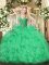 Fashionable Green Organza Lace Up Quinceanera Dress Sleeveless Floor Length Beading and Ruffles