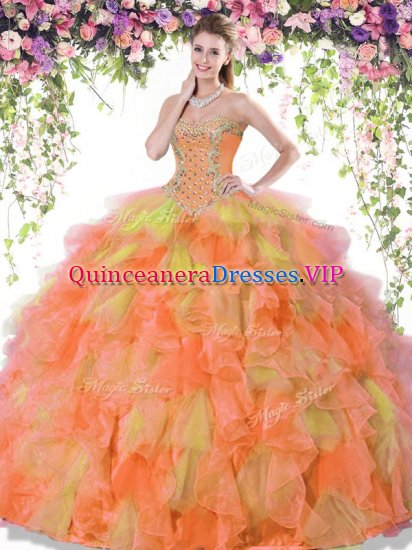 Fantastic Organza Sweetheart Sleeveless Lace Up Beading and Ruffles Vestidos de Quinceanera in Multi-color - Click Image to Close