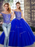 Off The Shoulder Sleeveless Lace Up Ball Gown Prom Dress Royal Blue Tulle(SKU SJQDDT2104009BIZ)