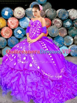 Noble Sweetheart Sleeveless Brush Train Lace Up Quinceanera Dress Lilac Organza