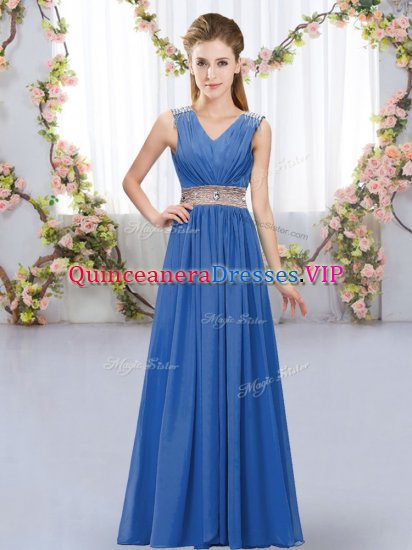 Best Selling Chiffon Sleeveless Floor Length Quinceanera Court Dresses and Beading and Belt - Click Image to Close