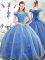 Lace Up Quinceanera Gowns Light Blue for Military Ball and Sweet 16 and Quinceanera with Pick Ups Brush Train