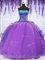 Purple Ball Gowns Organza Strapless Sleeveless Embroidery and Ruffles Floor Length Lace Up Quinceanera Dresses