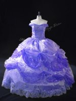 Deluxe Lavender Sleeveless Floor Length Beading and Pick Ups Lace Up Sweet 16 Dress