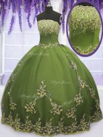 Olive Green Ball Gowns Strapless Sleeveless Tulle Floor Length Zipper Appliques Quinceanera Gowns(SKU PSSW028-31BIZ)