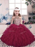 Tulle Sleeveless Floor Length Pageant Dress for Teens and Beading and Ruffles