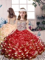 Floor Length Red Little Girl Pageant Dress Organza Sleeveless Beading and Ruffles(SKU PAG1214BIZ)