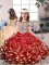 Floor Length Red Little Girl Pageant Dress Organza Sleeveless Beading and Ruffles