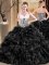Cheap Sleeveless Floor Length Ruffles Lace Up Quinceanera Gown with Black