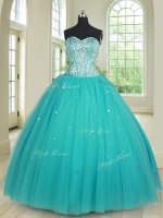 Sweetheart Sleeveless Tulle Sweet 16 Dresses Beading Lace Up
