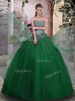 Perfect Dark Green Ball Gowns Strapless Sleeveless Tulle Floor Length Lace Up Beading Military Ball Gown(SKU YCQD038-9BIZ)